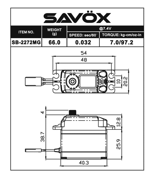 HV Brushless Digital Gyro Servo 0.032/97.2 @ 7.4V – Savox USA