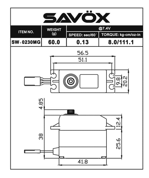 Waterproof Standard Digital Servo 0.13sec/111.1oz @ 7.4V – Savox USA