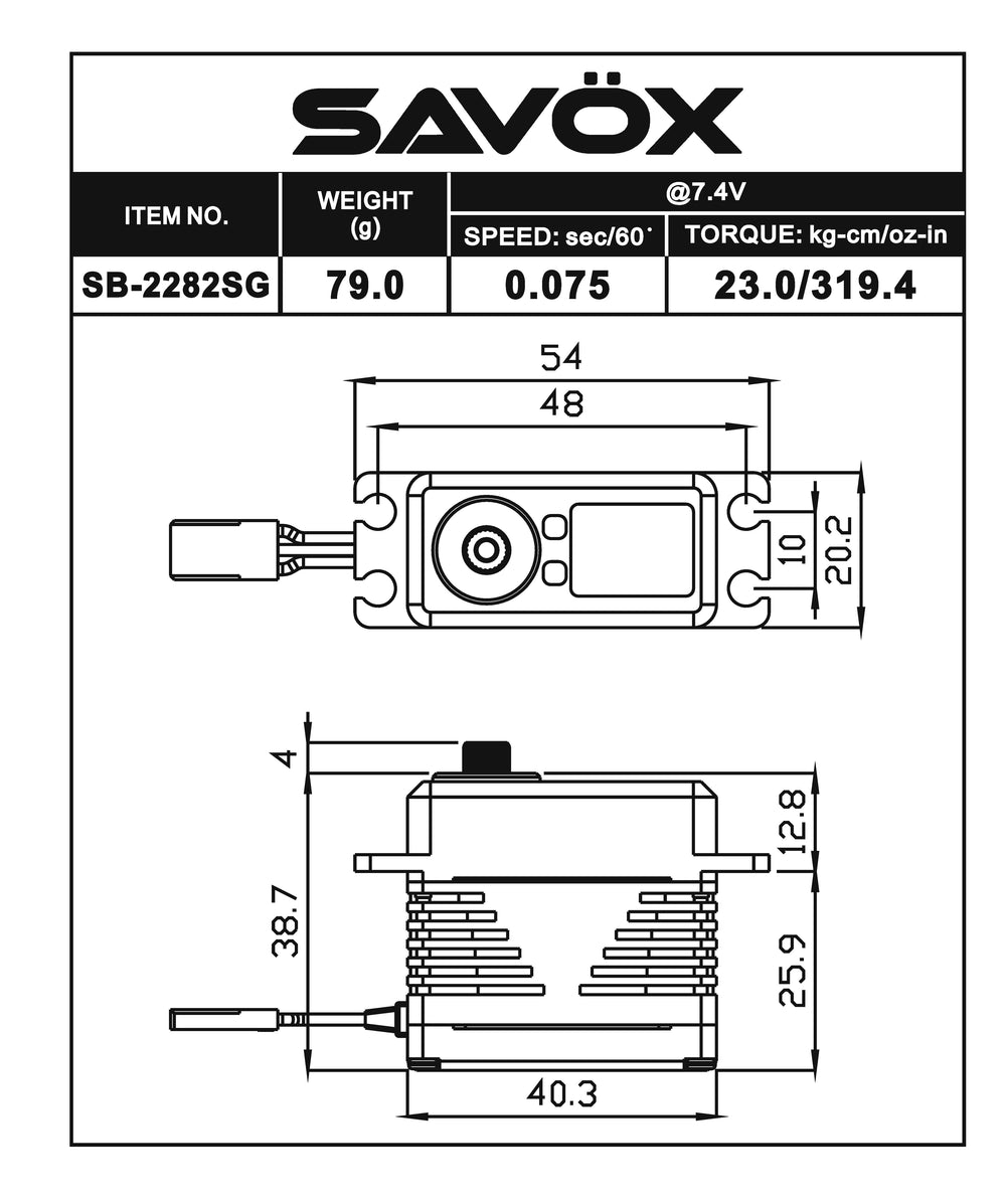 SB2282SG - DISCONTINUED - High Voltage Brushless Digital Servo 0.075/319.4 @ 7.4V