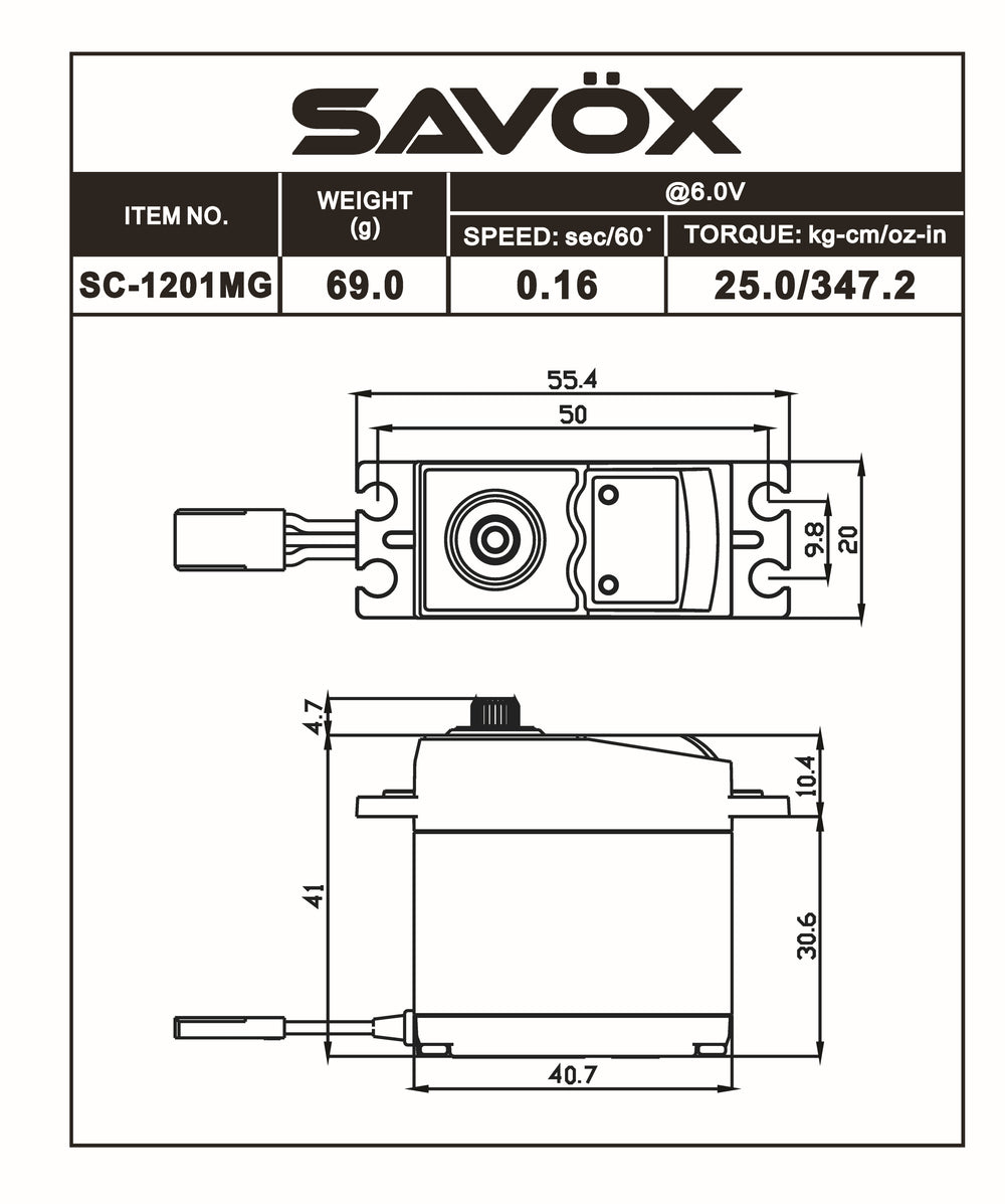 SC1201MG - Hi Torque Coreless Standard Digital Servo .12/347 @ 6v