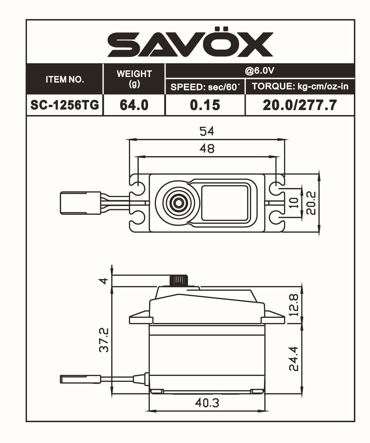 STD SIZE CORELESS DIGITAL SERVO .15/277 – Savox USA