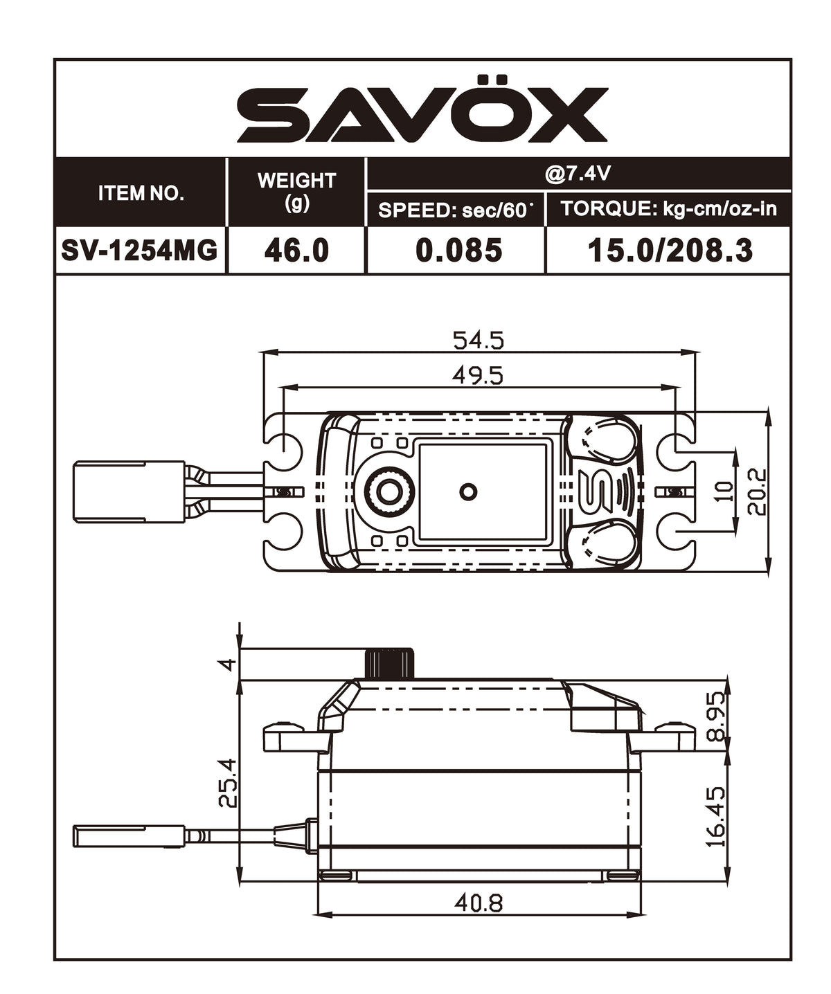 Saboページ Micro Digital Servo with Soft Start 0.13sec / 54oz @ 6V – Savox USA