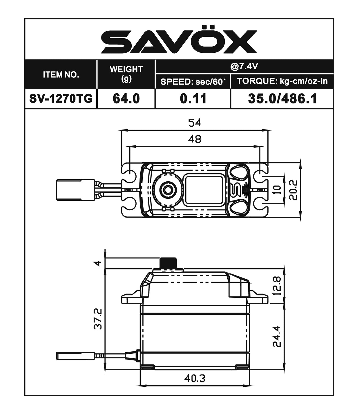 HV CORELESS DIGITAL SERVO .11/486.1 – Savox USA