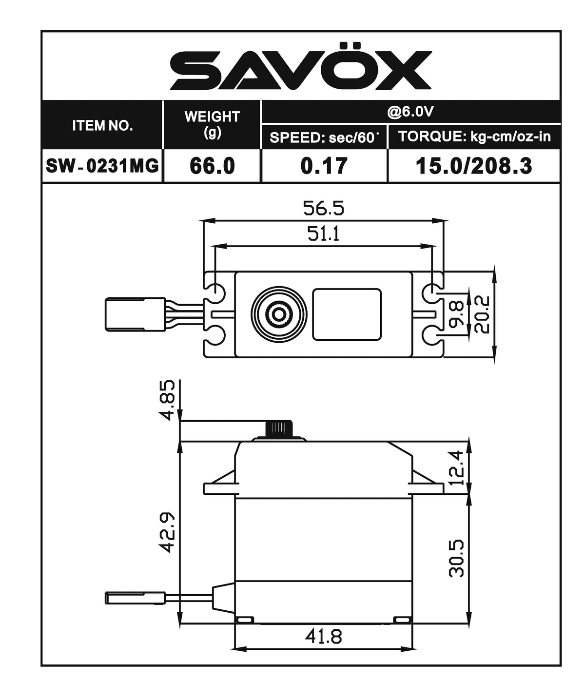 WATERPROOF STD DIGITAL SERVO .15/208 – Savox USA