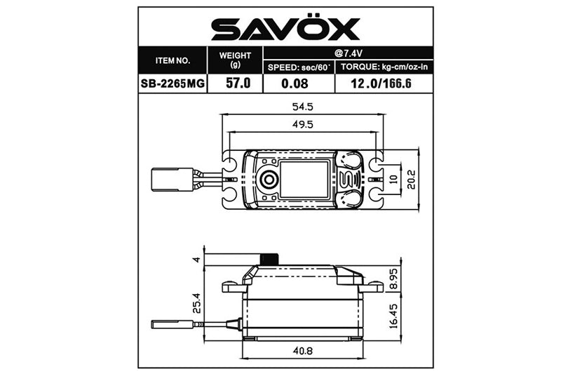 Monster Low Profile Steel Gear Servo .08sec/347oz @ 7.4V – Savox USA