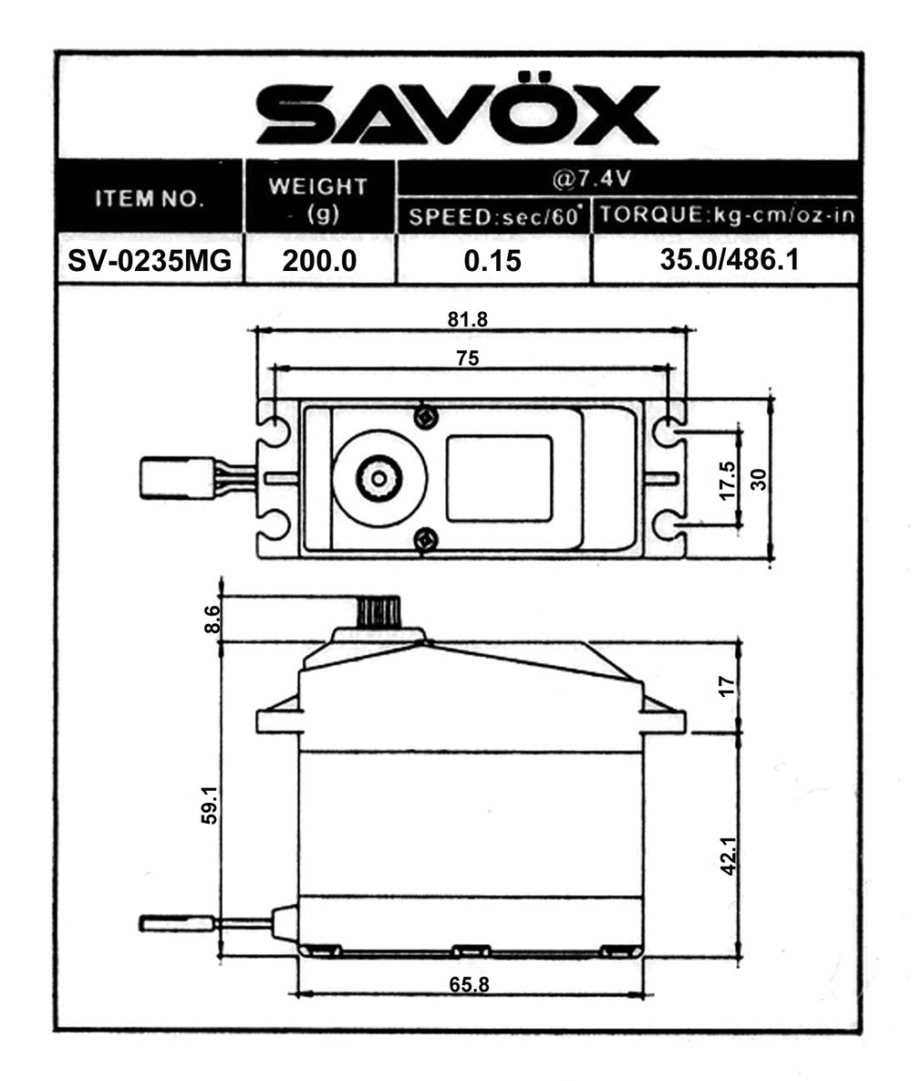 Discontinued - Use SV0235MGP - SV0235MG - High Voltage 1/5 Scale Servo 0.15/486 @7.4V