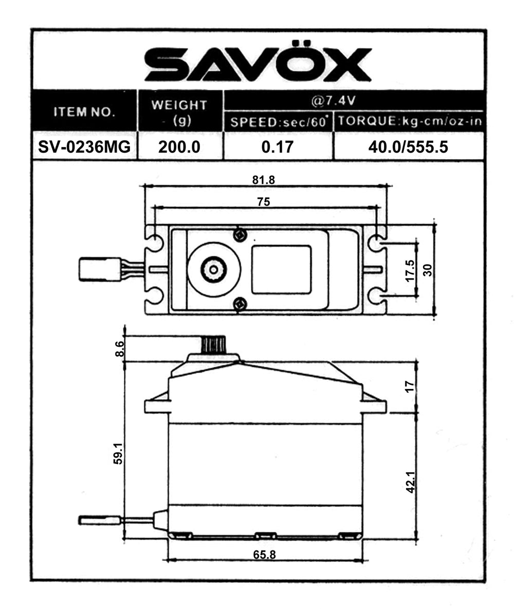 Discontinued - Use SV0236MGP - SV0236MG - High Voltage 1/5 Scale Servo 0.17/555.5 @7.4V