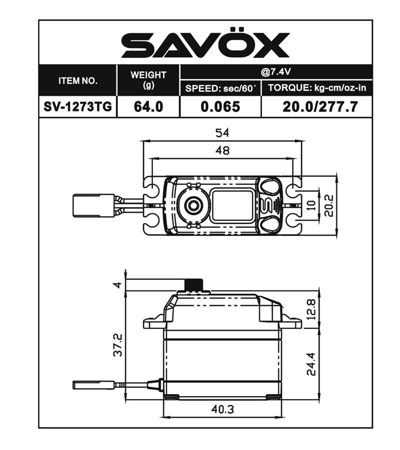 SV1273TGP - High Voltage Coreless Digital Servo with Soft Start, 0.055sec / 347.2oz @ 8.4V