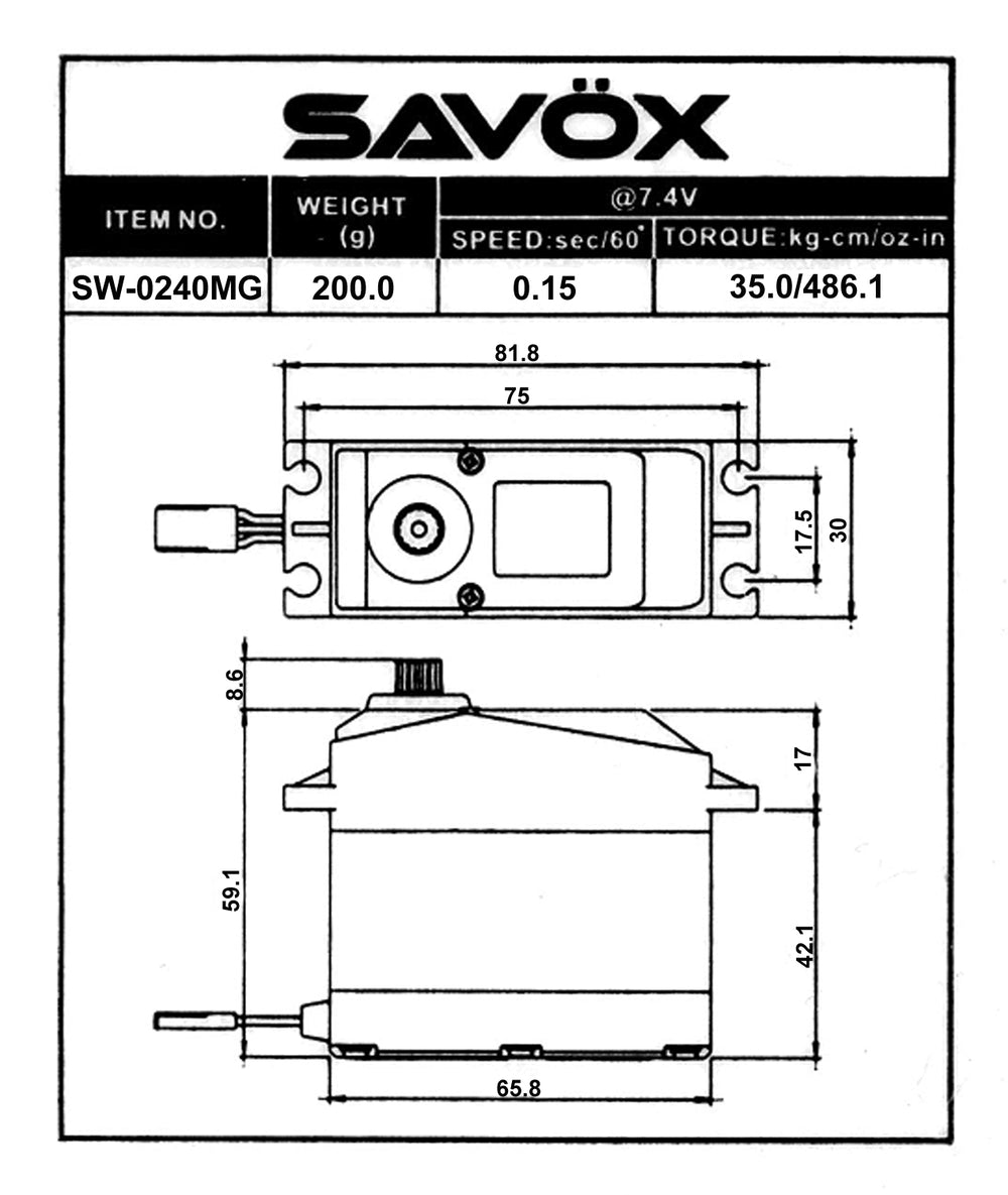 SW0240MG - Waterproof 1/5 Scale Digital High Voltage Servo, .15/486 @ 7.4V