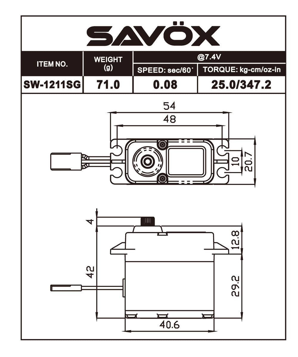 Discontinued - Use SW1211SGP-BE - SW1211SG-BE - Waterproof High Voltage Digital Servo 0.08sec / 347.2oz @ 7.4V - Black Edition